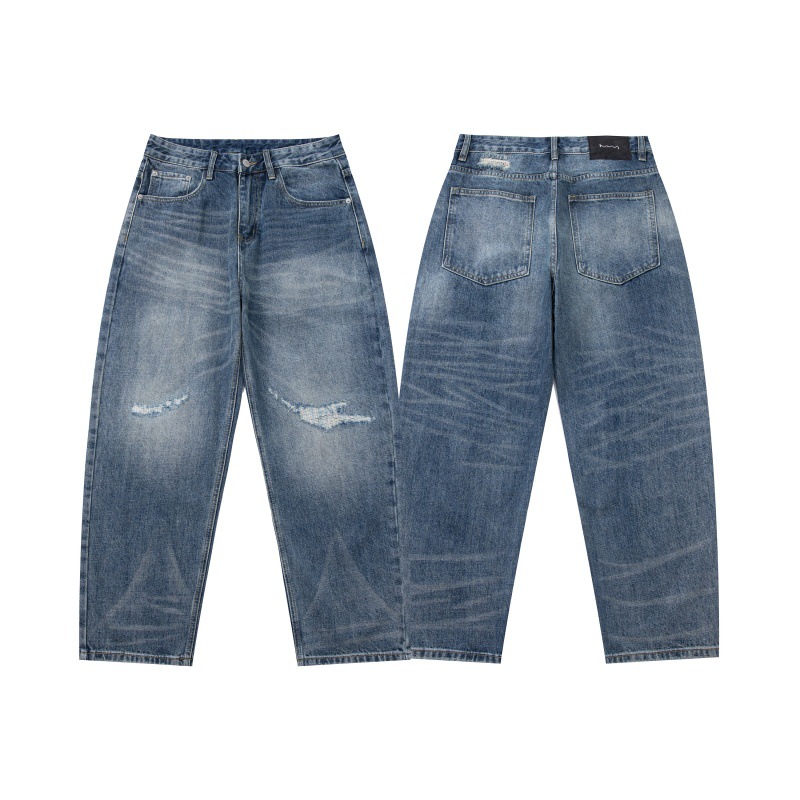 Distressed Cut-Out Tapered Jeans Men Japanese Retro Loose Fit