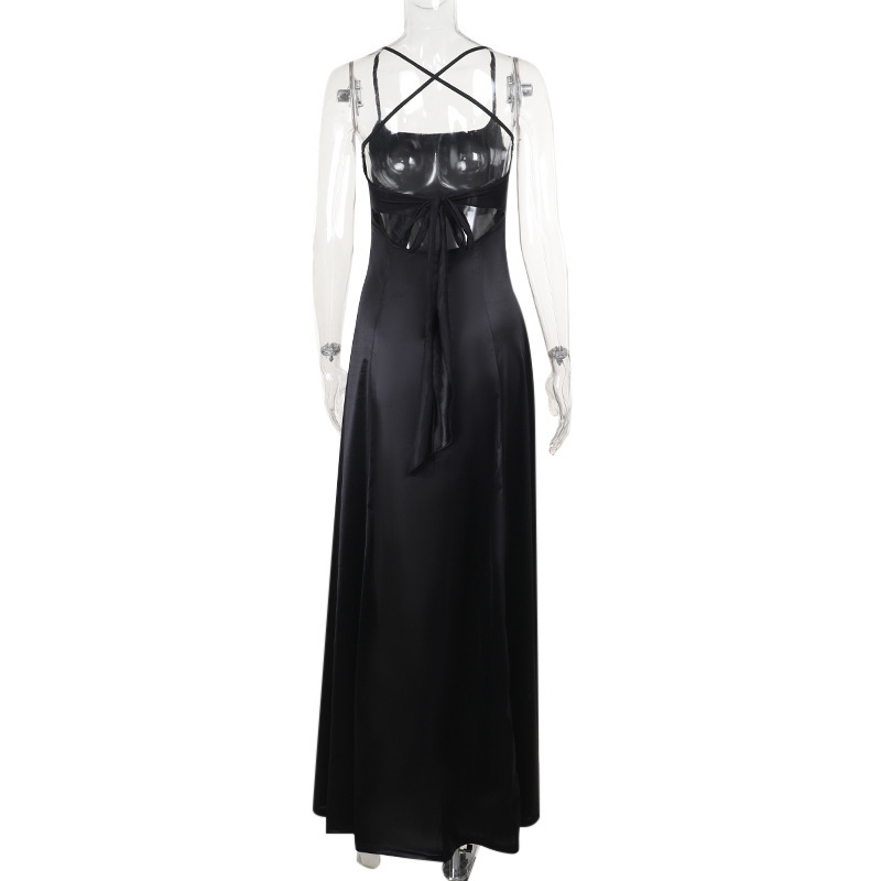 Polyester Box Neck Gathered Split Dress