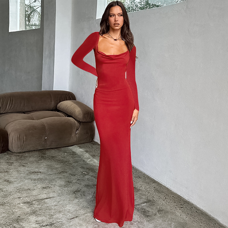 Full Sleeve V-Neck Bow Back Pencil Dress