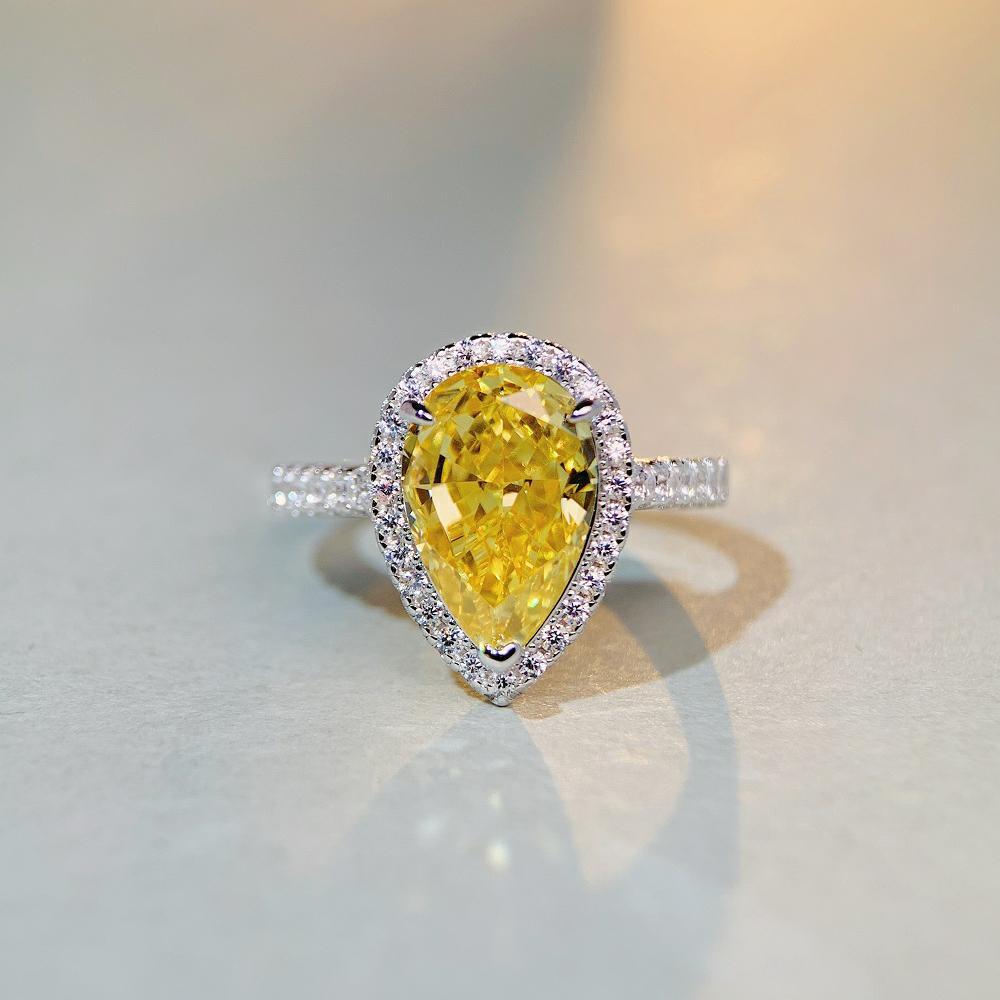 S925 sterling silver pear-shaped ring lavender purple high carbon diamond gemstone diamond ring European and American fashion zircon ring