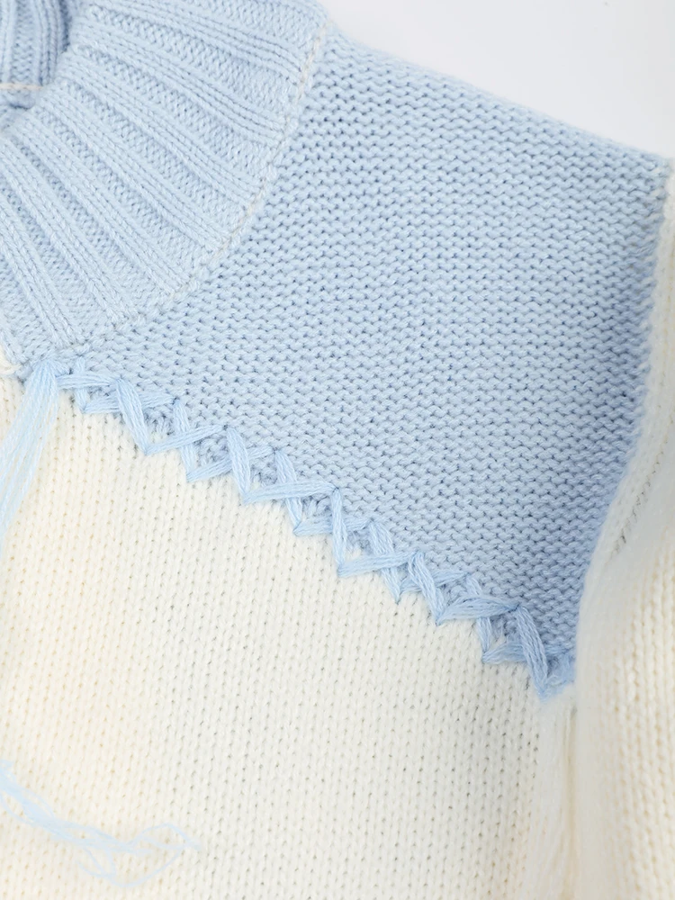 Ladies Ivory Fringe Relaxed Crew Sweater