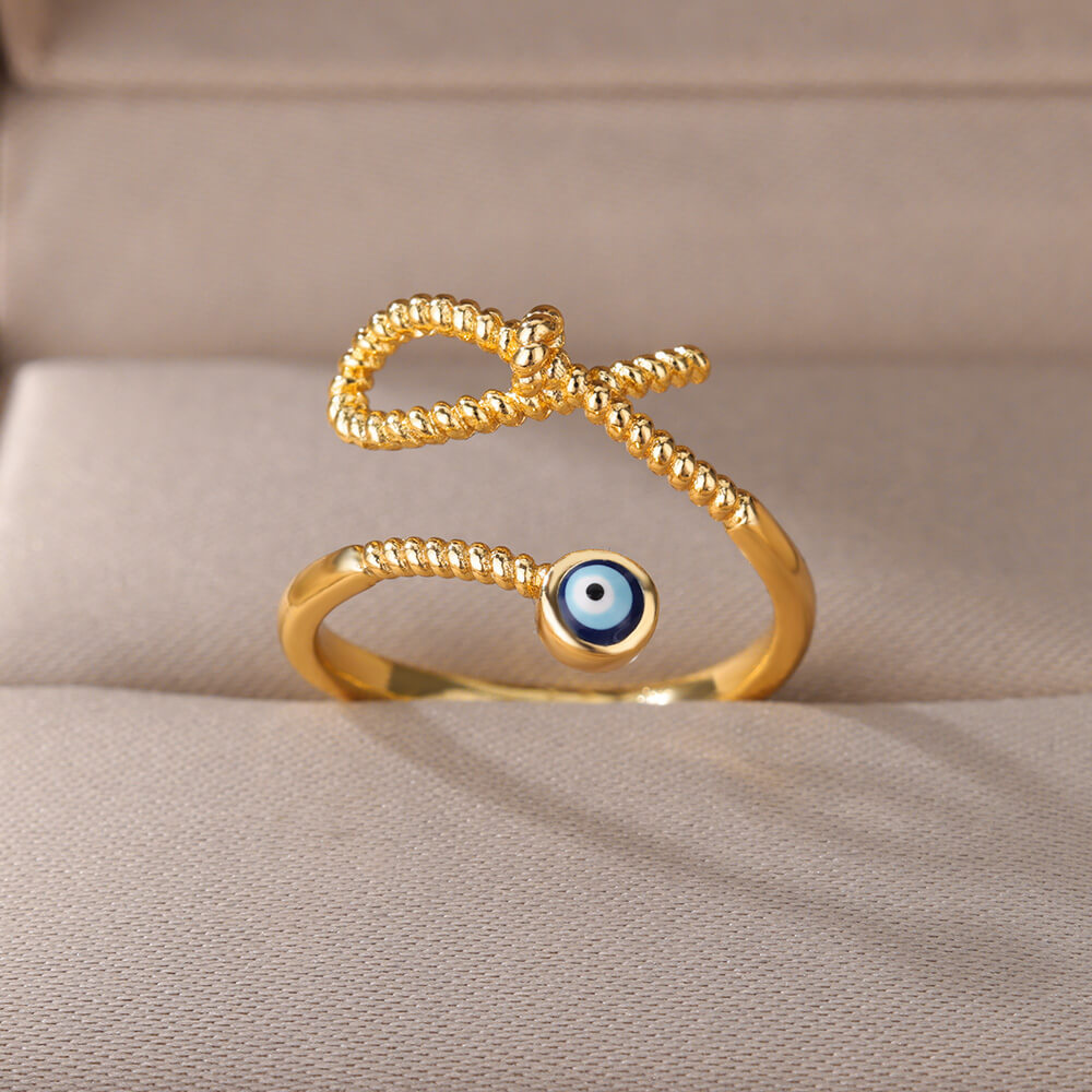 Turkish Zircon Evil Eye Rings For Women Open Adjustbale Gold Plated Stainless Steel Ring Couple Rings Wedding Jewelry Bague