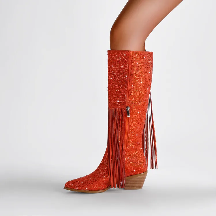 Ladies Rubber Tall Chunky V-Toe Boots