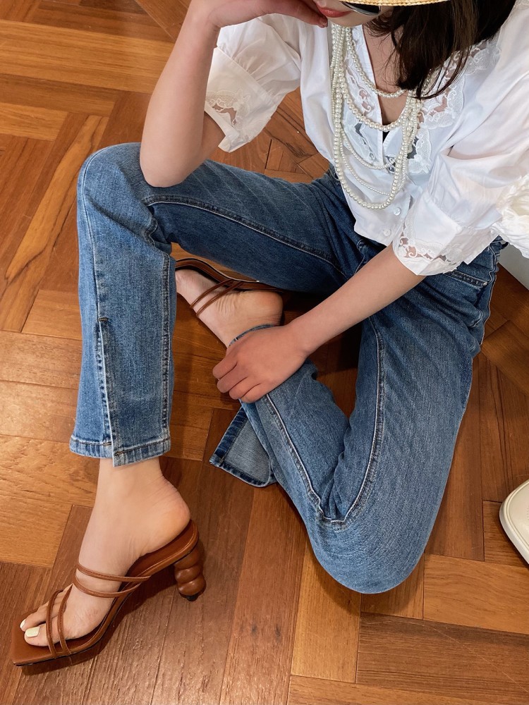 Simple Square Toe Straight Gourd High Heel Mules Women's Ball Ball Round Heel Sandals
