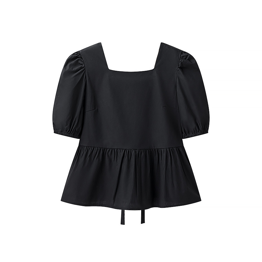 Box Collar Corset Front Puff Shirt