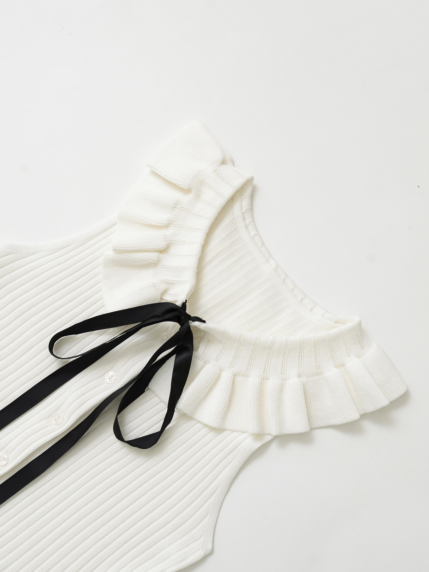 Ladies Sleeveless Ribbon Knot Eyelet Tee