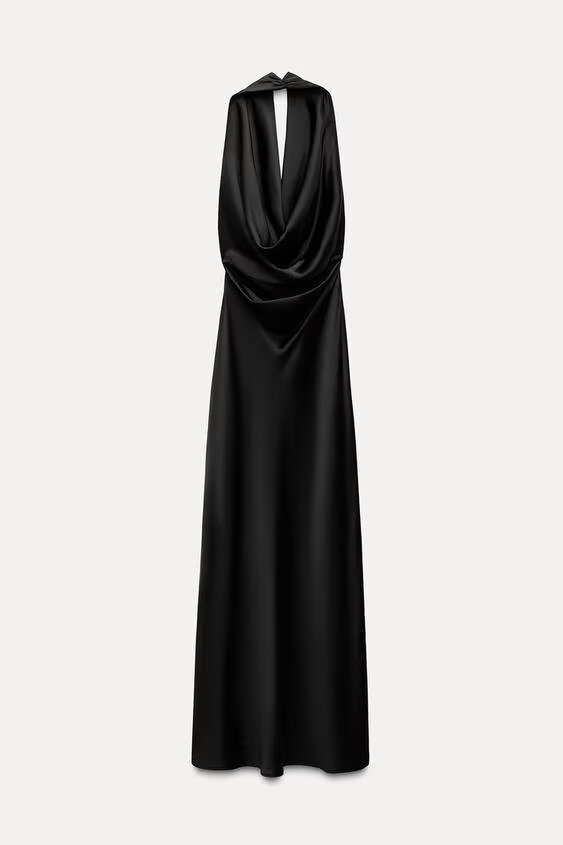 Women's Clothing Backless Satin Feel Midi Dress