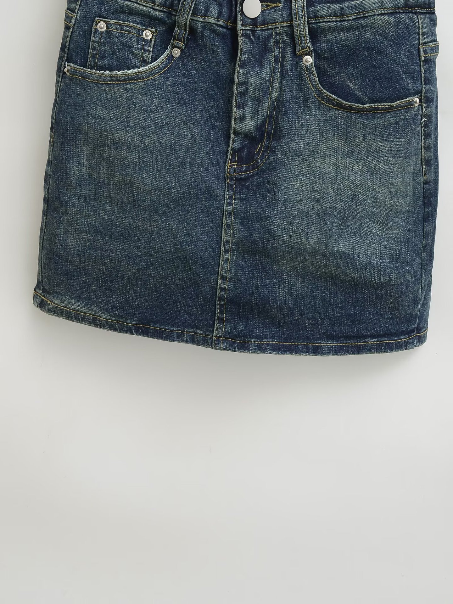 High waisted hip hugging denim short skirt midi skirt