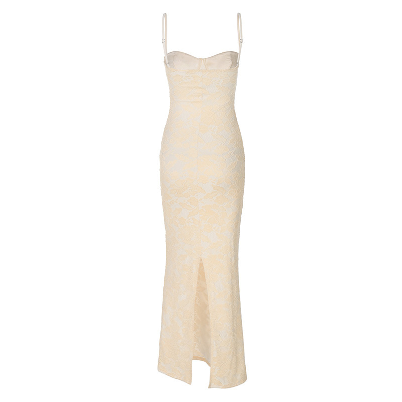 Women's Sexy Lace Splicing Strapless Backless Long Fitted Strap Dress