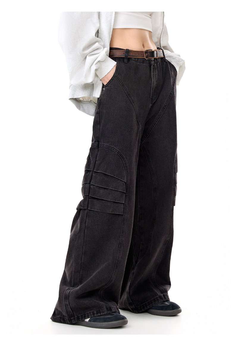 Street Retro Unique Folded Structured Casual Denim Trousers
