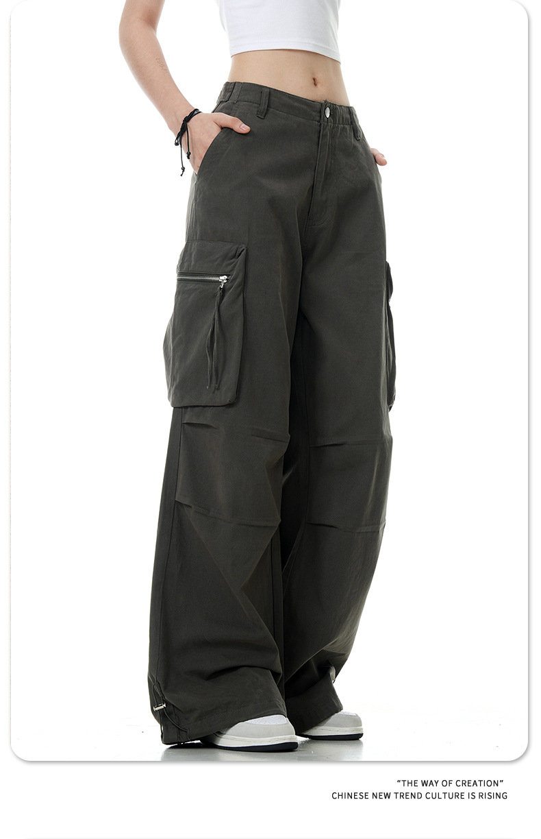 Vintage Multi-Pocket Slim Straight Loose Wide-Leg Casual Paratrooper Trousers