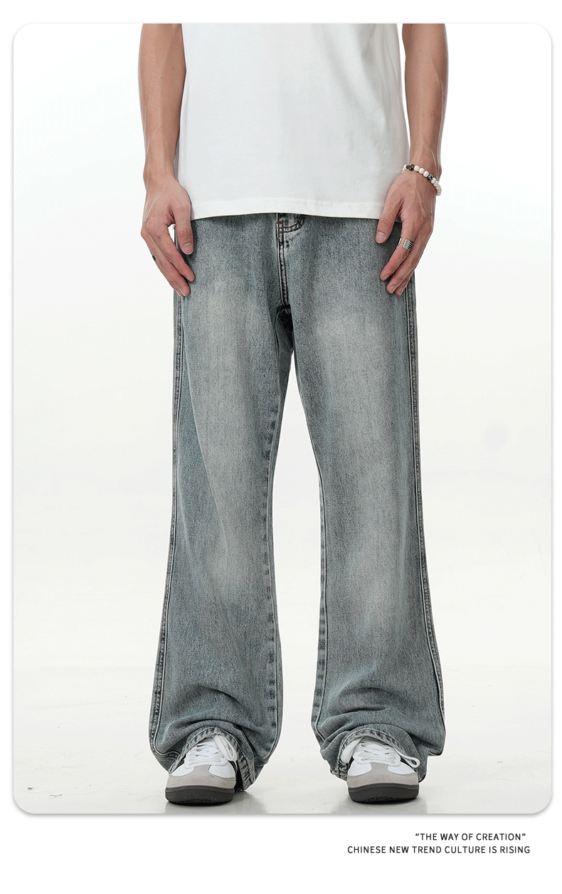 Blue Flared Denim Pants for Men and Women with Elastic Waist Casual Simple Cleanfit Trendy Slim Fit Long Trousers