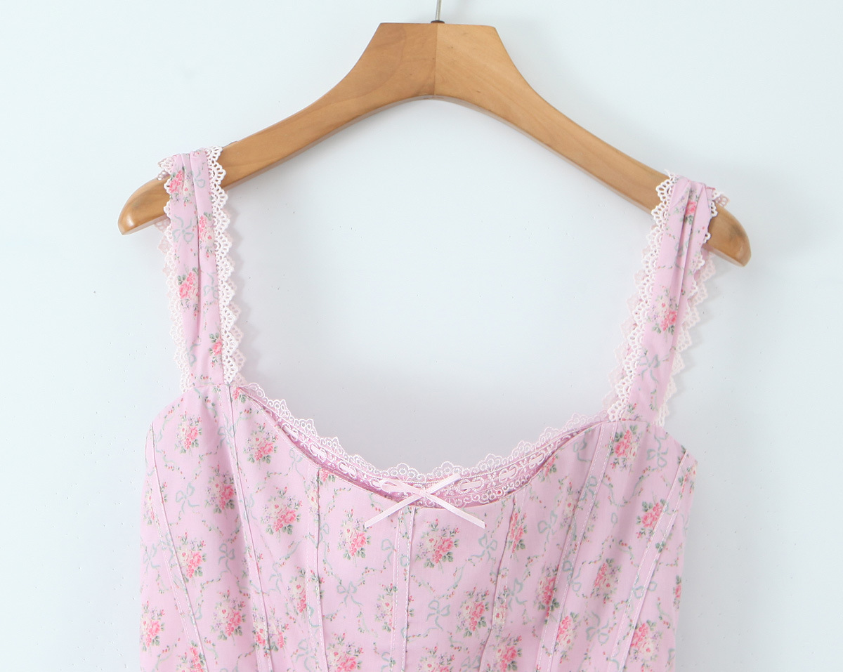 Lace patchwork back strap camisole dress