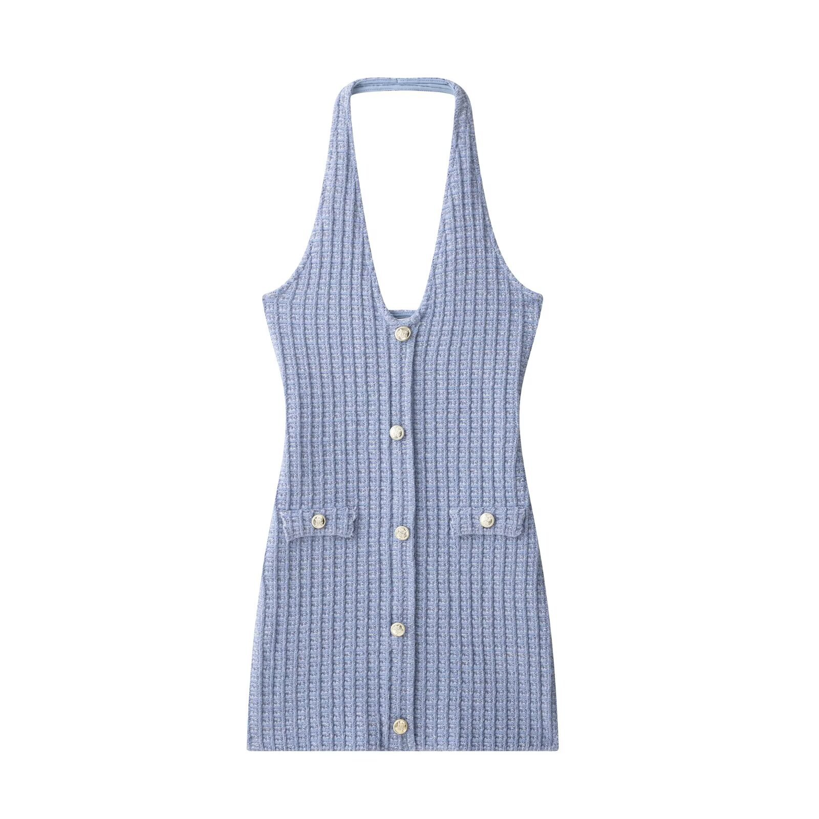 Ladies Buttoned Front Fitted Polyester Mini Dress