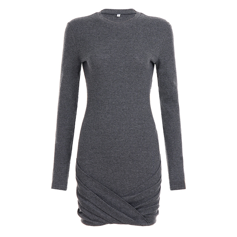 High-Waisted Wrist-length Snug Tiered Plain Jersey Scoop Dress
