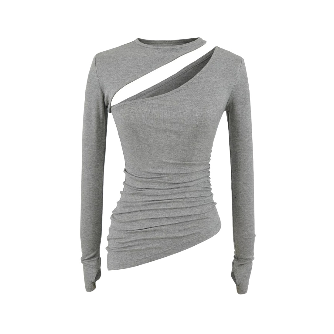 Irregular Collar Slim Removable Strap Full Arm Top