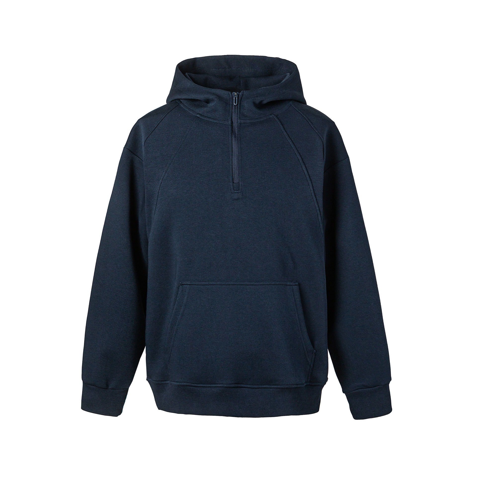 Oversized Single-Tone Sectioned Hood Zipper Sweatshirt