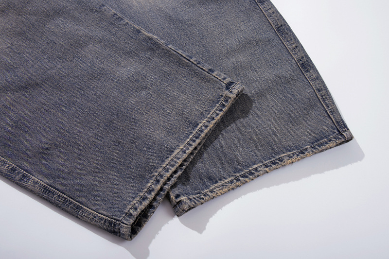Washed Gradient Knife-Edge Denim Pants Men Streetwear High-Street Vibe Loose Straight Leg Wide Leg Pants