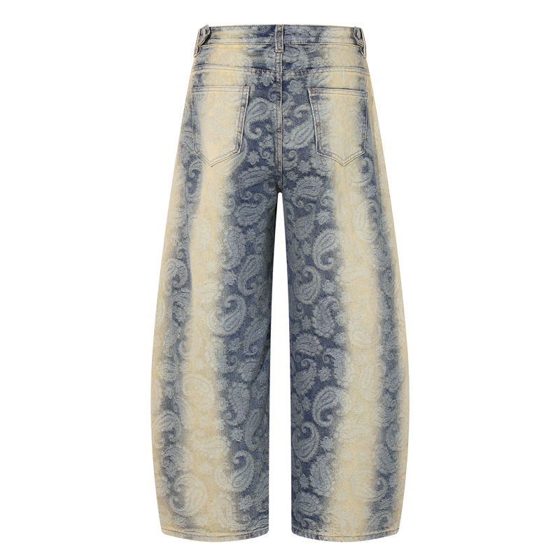 Street Washed Spray Monkey Jacquard Gradient Knife-Edge Denim Pants Men Women High-Quality Fashion Brand Wide-Leg Pants