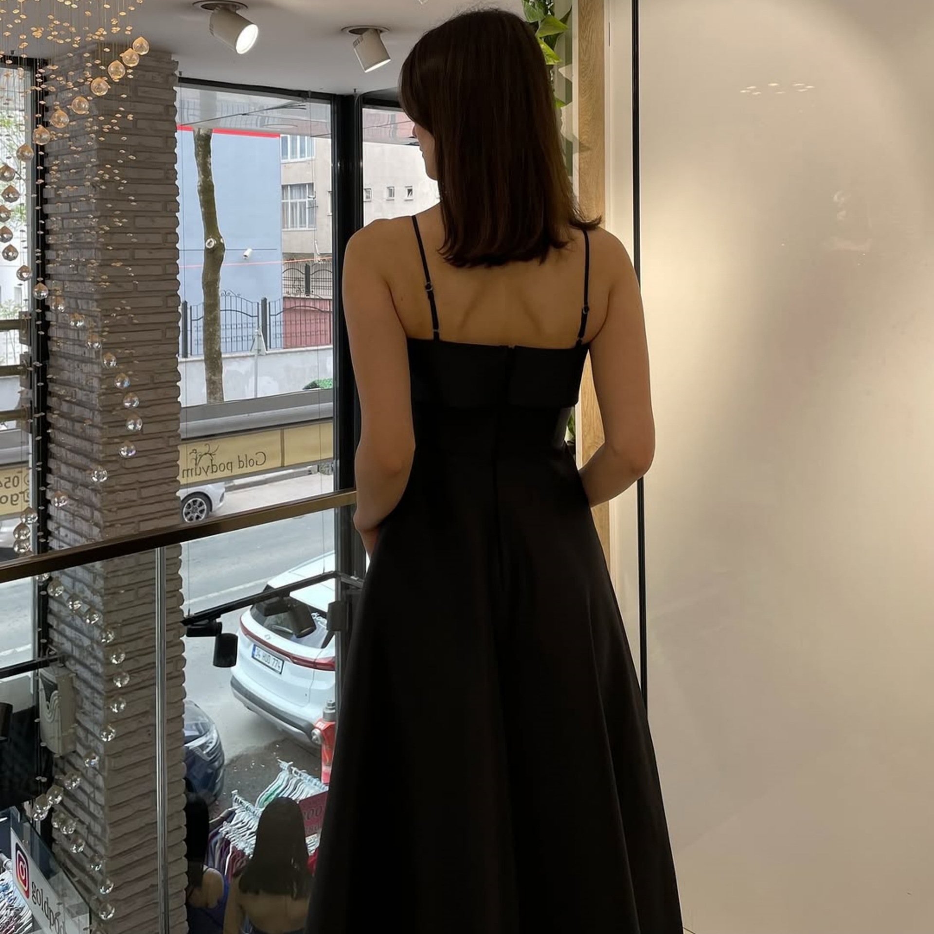 Satin suspender evening dress fashion dress