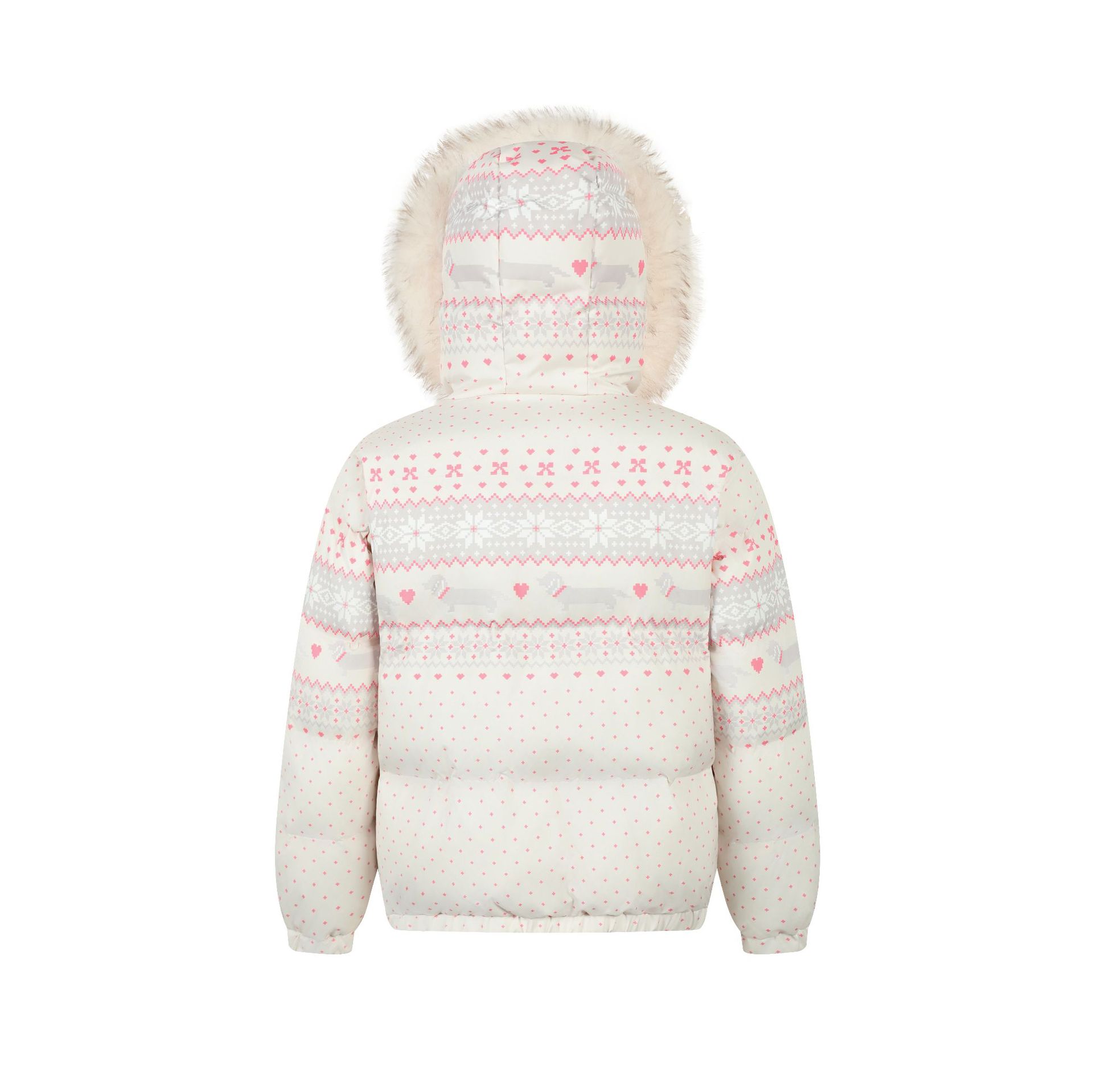 Hooded Fair Isle Detachable Fur Collar Cotton Coat Warm Outerwear