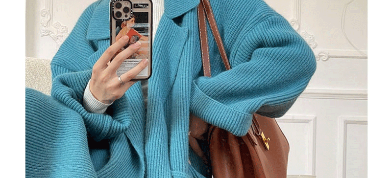 Wool Blend Oversized Collar Cardigan