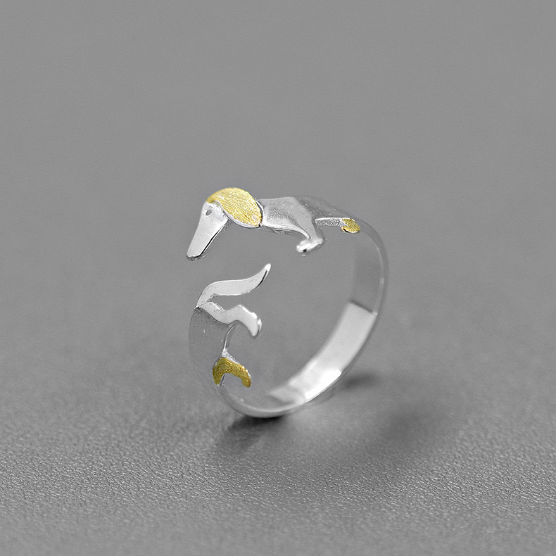 Pet Dog Hug Dachshund Ring Cute Animal Healing Zodiac Dog Fashion Colorful Ring