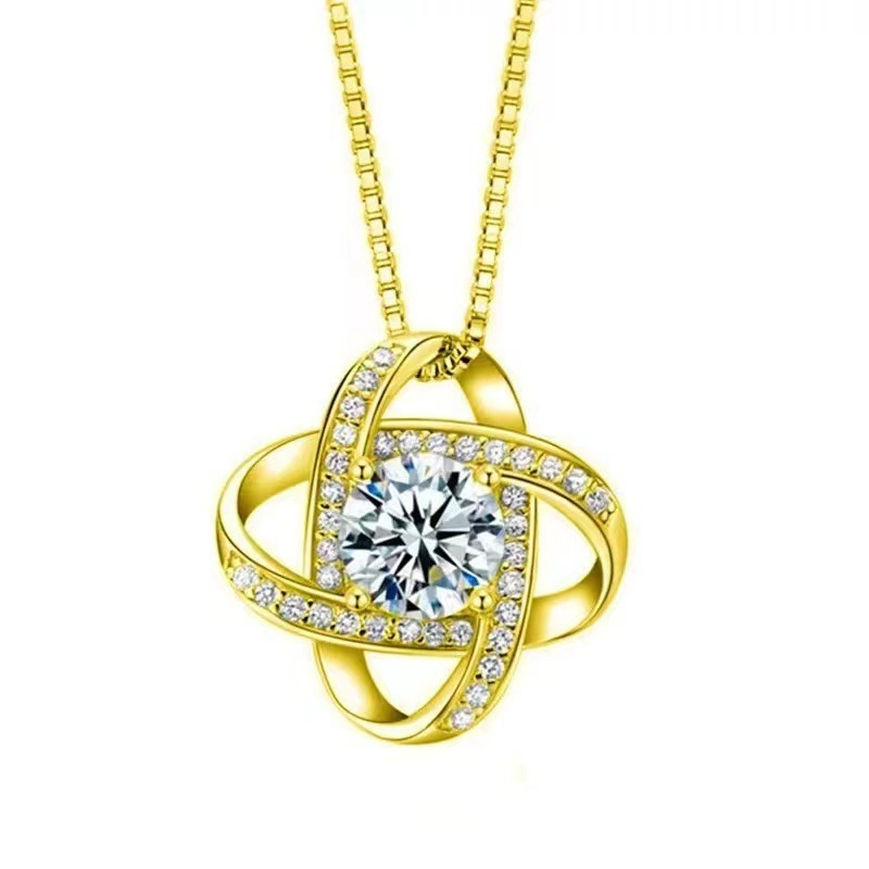 S925 Sterling Silver Clover Necklace Full Diamond Pendant
