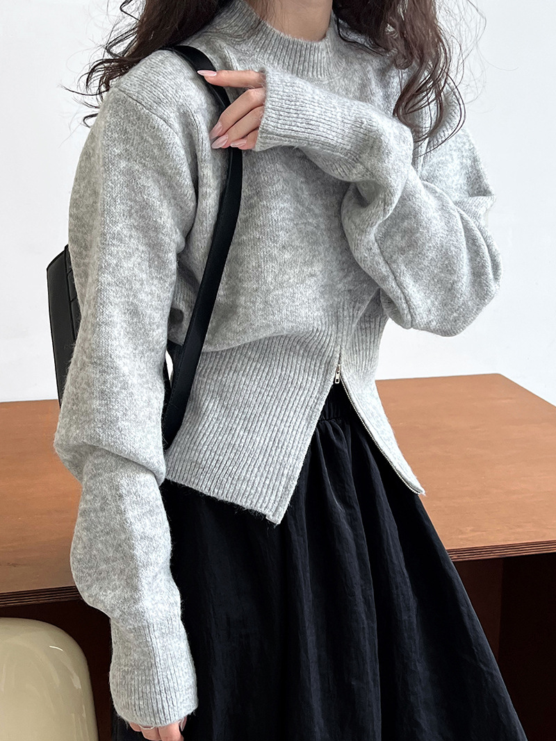 Korean Solid Long Sleeve Loose Crew Sweater