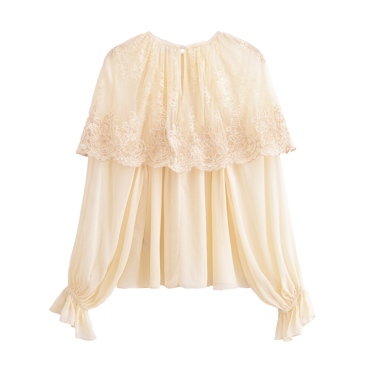 Solid Full Sleeve Round Neck Cape Blouse