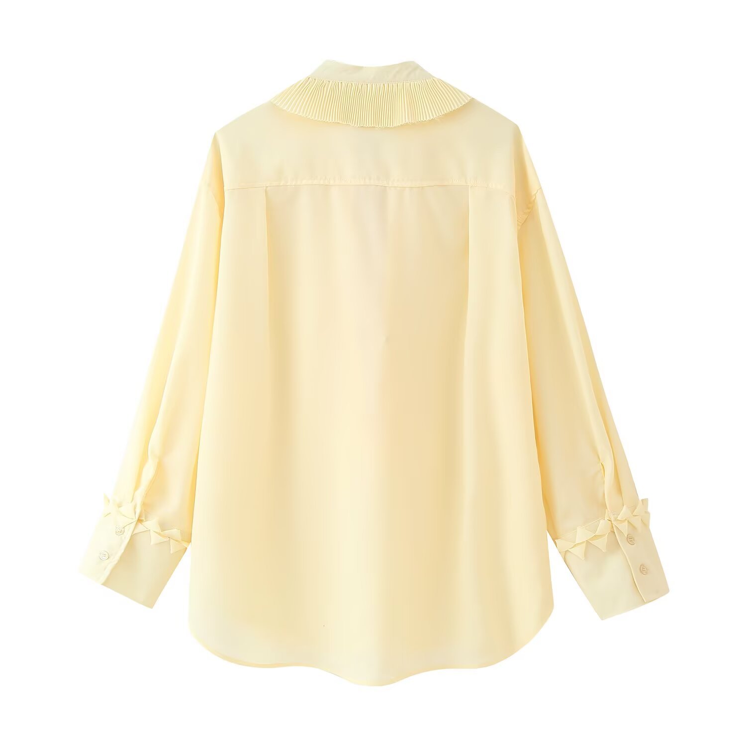 Ladies Solid Button Front Full Sleeve Frill Blouse