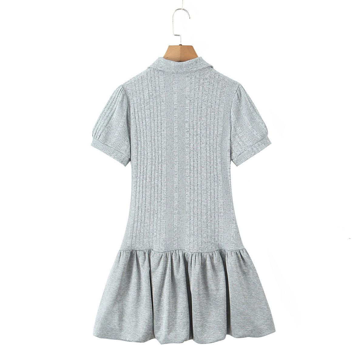Bubble Sleeve Splicing Knitted Flare Dress