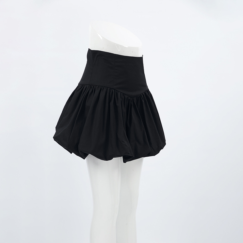 Elegant Cotton High-Waist Bubble Skirt for Office Wear A-Line Skirt Slimming Short Skirt