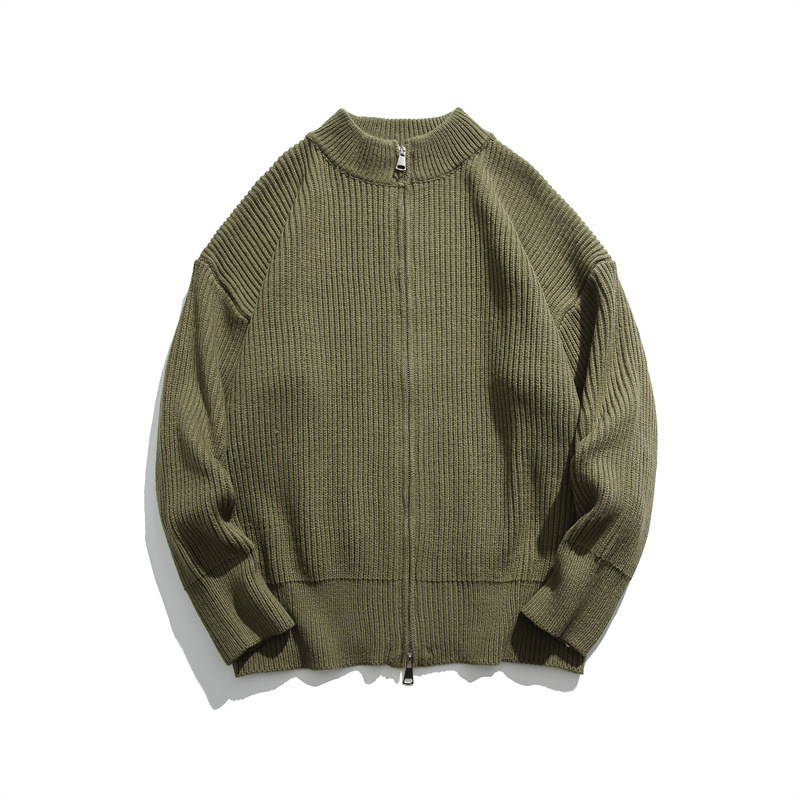 Japanese Workwear Plain Zip Front Cardigan