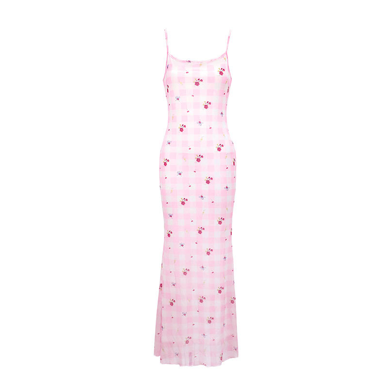 Sleeveless Polyester Check Fitted Tube Dress