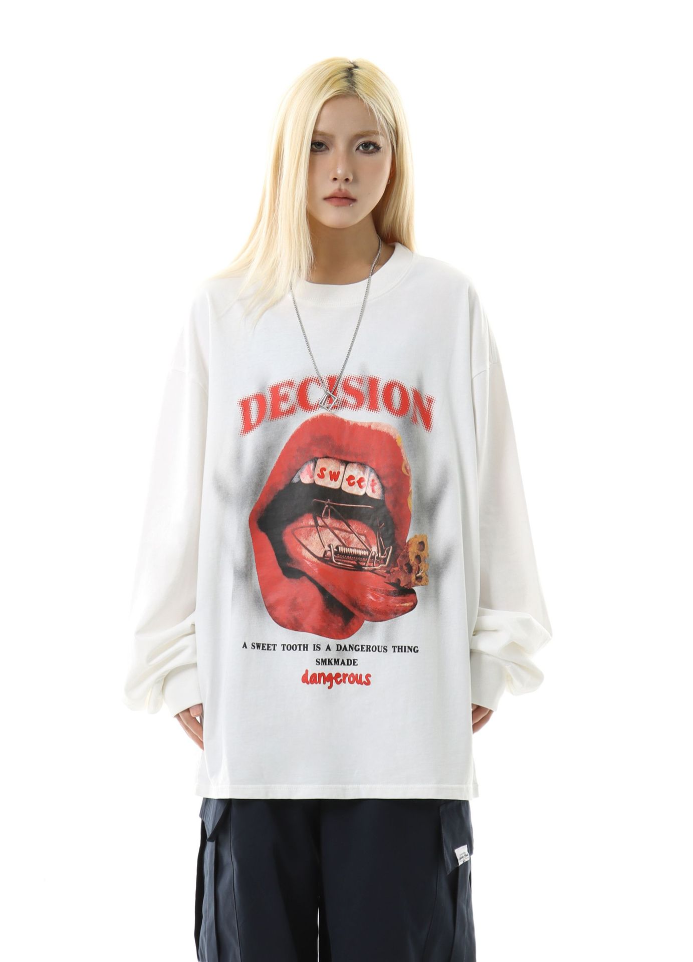 Cotton Long Sleeve Kiss Graphic Hoodie