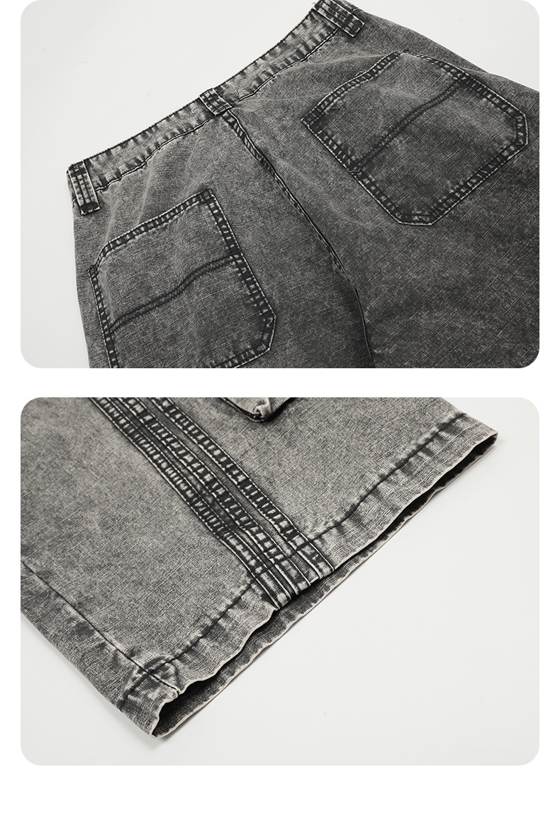 Washed Gray Workwear Jeans with Multiple Pockets for Men and Women