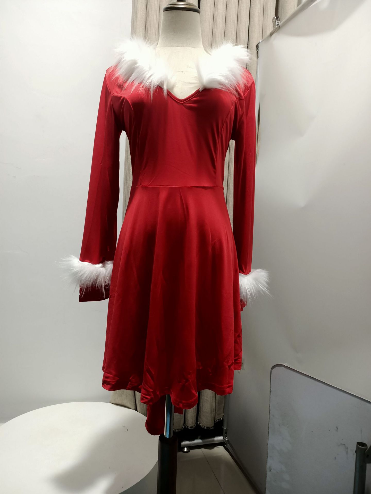Holiday Ladies' Plaid Vintage V-Shaped Wrist-Length Sleeves Dress