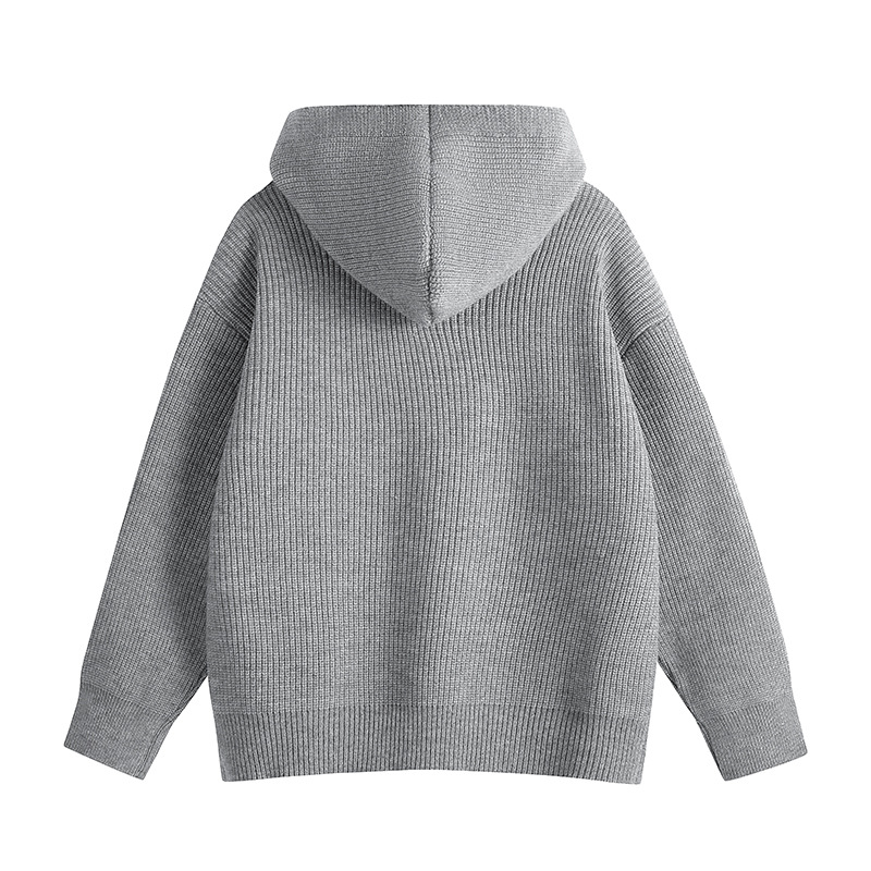 Plain Textured Open Front Hood Jacket