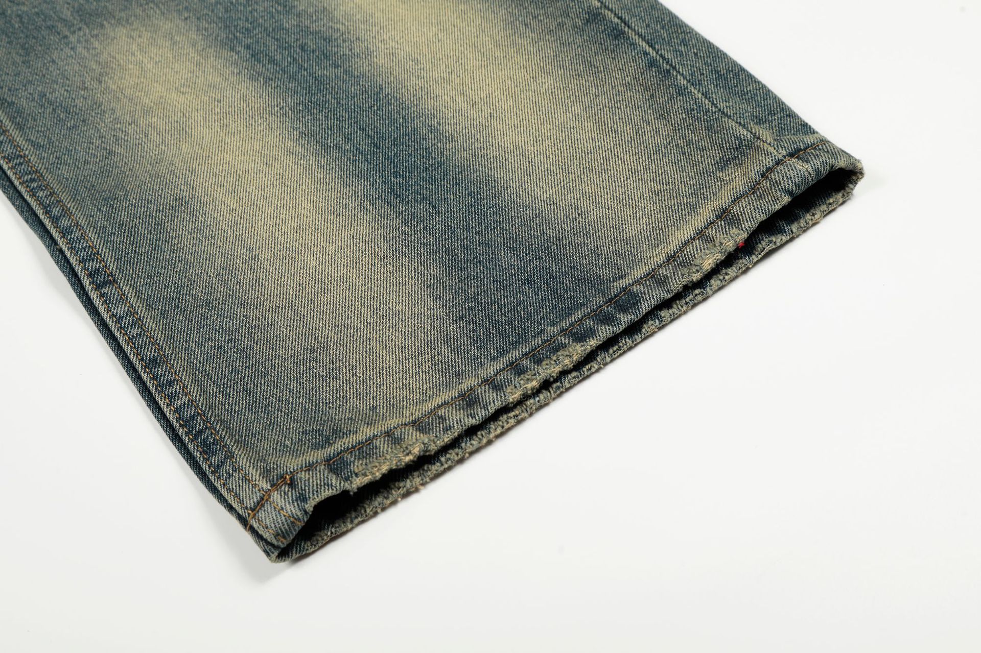 Style Trendy Unisex Street Retro Vintage Blue Cat Whisker Pattern Distressed Design Loose Fit Men's Jeans
