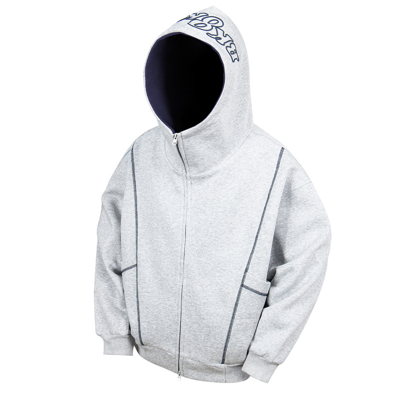 Street Relaxed Fit Zip-Up Letter Print Hoodie