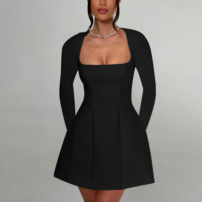 Ladies' Stretch Polyester Straight Neckline Full Sleeve Dress