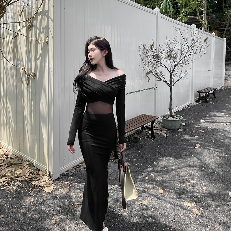 One Shoulder Full Sleeve Rayon Pencil Dress
