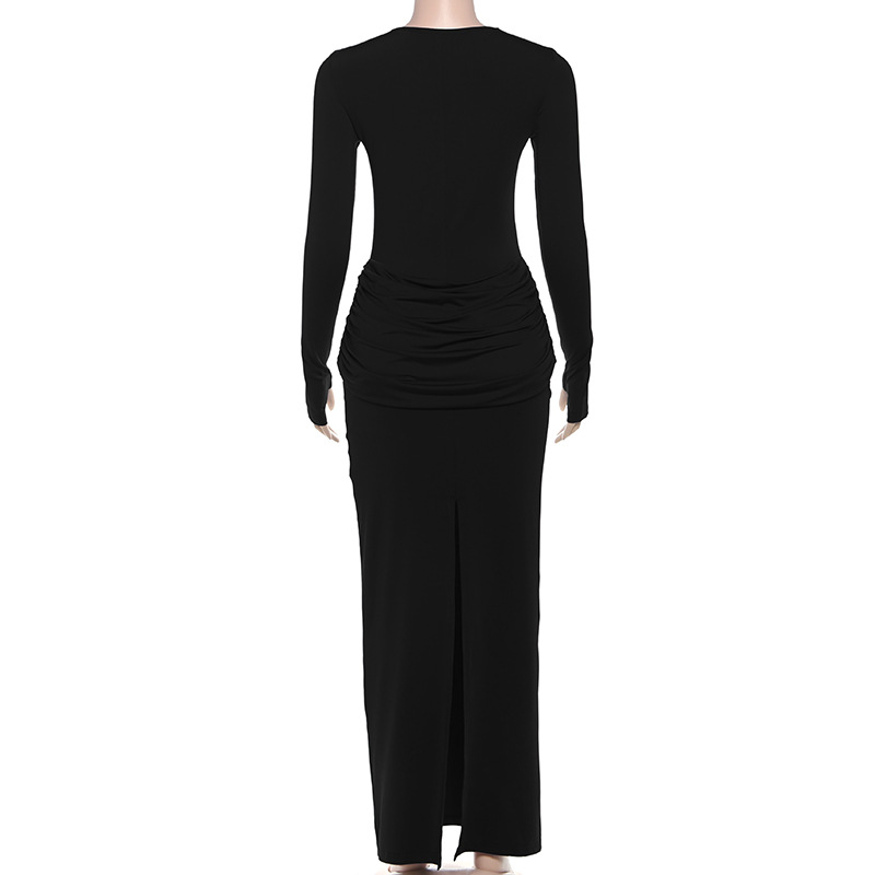 Stretch High-Waist Gathered Full Sleeve Dress
