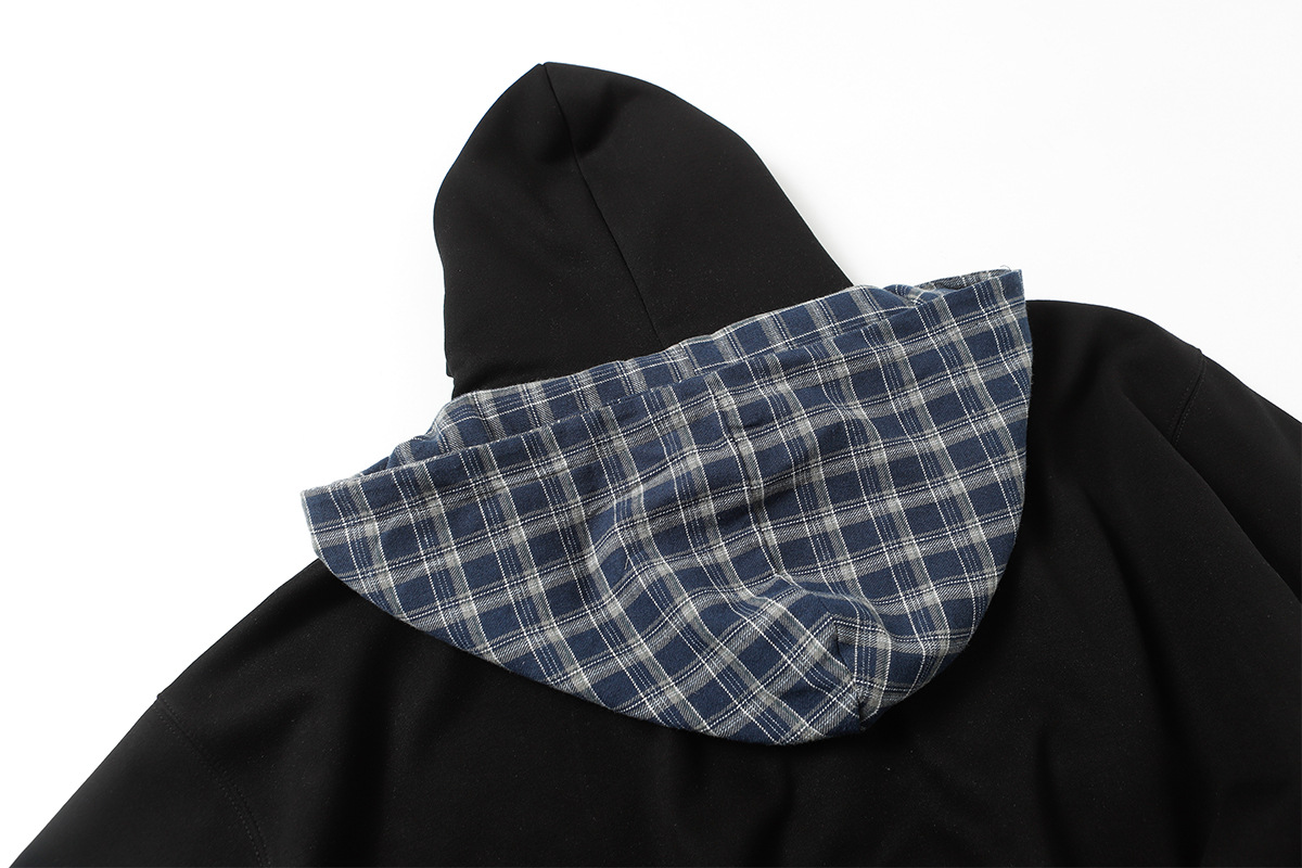 American Retro Checkered Cotton Faux Layer Oversized Hoodie