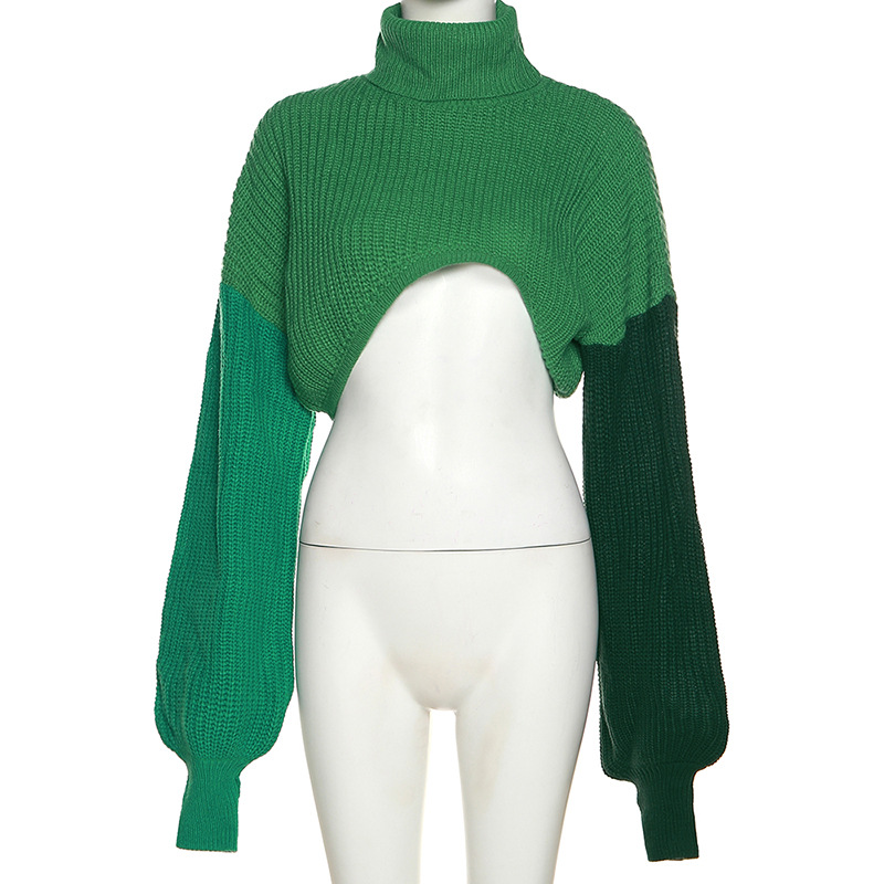 Ladies Asymmetric Textured Cropped High Neck Sweater