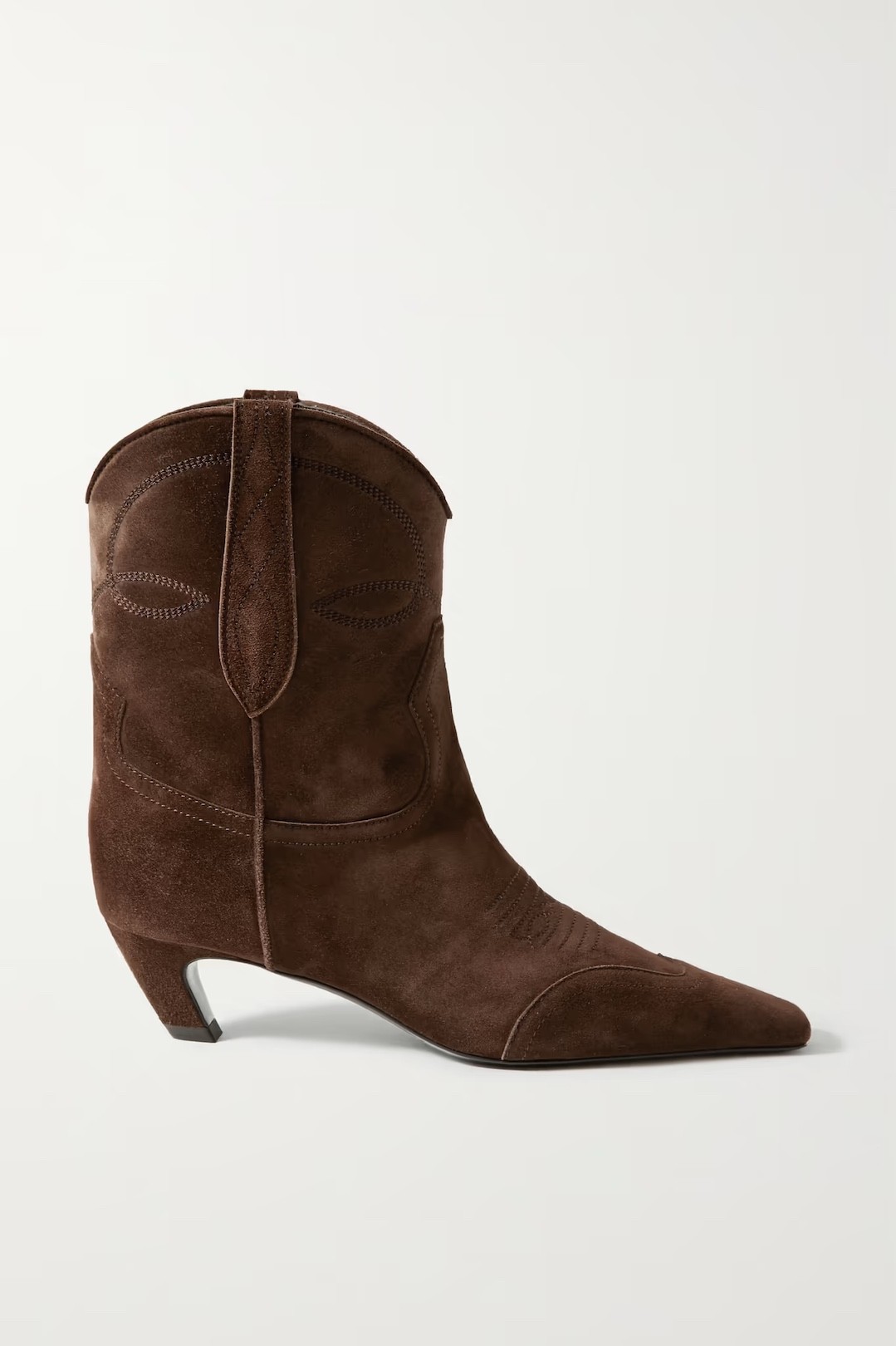 Pointy toe Chelsea Ankle Boots Woman High Quality Embroidery Suede Kitten Heel Short Boots Cowboy Fashion Week Brand Boots Woman