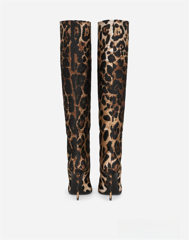 Pointed thin heel leopard print long boots for women's fashionable and sexy high boots for women's shoes
