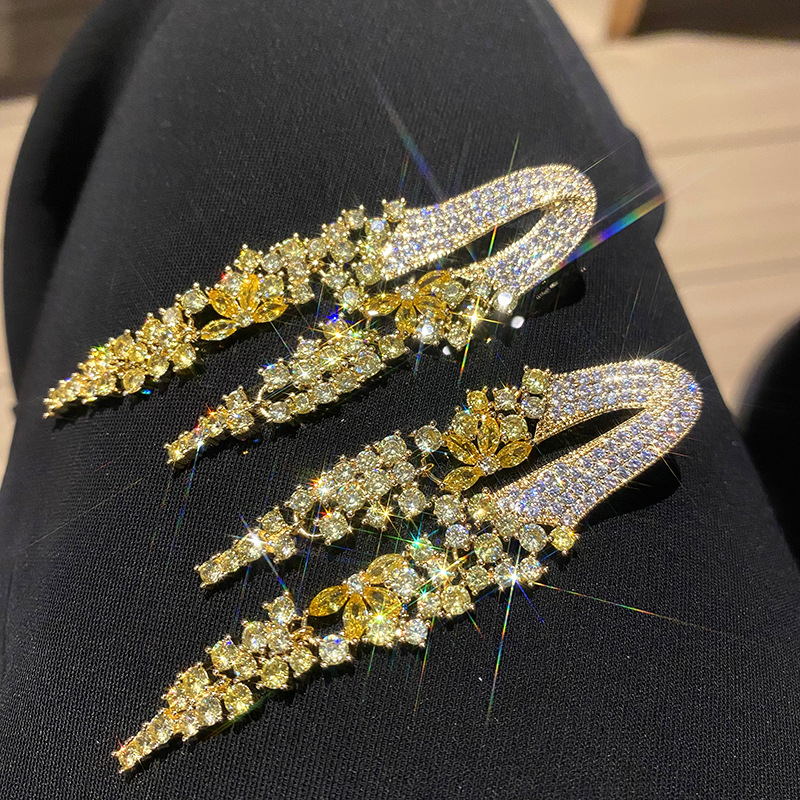 Bilincolor Golden Orange Long Tassel Earring for Women Wedding
