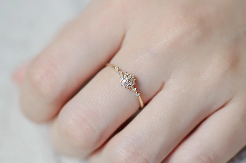 925 Sterling Silver Snowflake Ring 14k Gold Plating Simple Gold Silver color Women Engagement Wedding Ring Gift